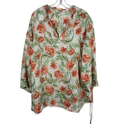 Top Joie 100 % lino estampado floral manga corta talla grande nuevo con etiquetas 3 lados acanalados Foto 1 de 4