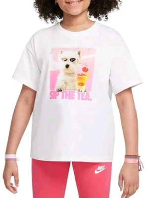 Girls' Nike Sportswear "Sip the Tea" T-Shirt; Large; White; NWT - Image 1 of 3