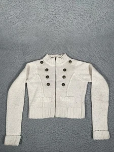 Tulle Women’s Short Cardigan chunky knit sweater Cream SZ M Zip w/ Button Detail - Picture 1 of 9