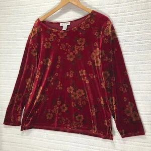 Judith Hart Velvet Top Floral Print Long Sleeve Blouse Elegant 1X - Picture 1 of 6