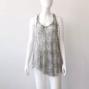 PIERRE BALMAIN SILK TANK TOP SHIRT XS 34 USA2 UK6 PAISLEY FRINGE TRIM TRAPEZE - Picture 1 of 16