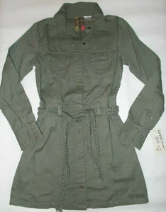 New GUESS Girls Olive Green Long Sleeve Shirt Jacket Tunic Top L Large 12-14 - Picture 1 of 3