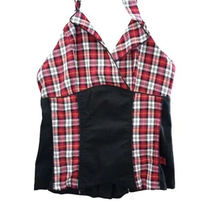 Tripp NYC Corset Halter Top Women's Plaid Red and Black Sz XL Y2K Zipper Goth - Picture 1 of 12
