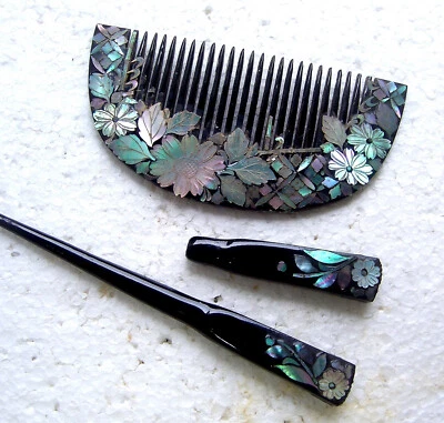 Juego de peine y horquilla tradicional japonés vintage en caja (BBA) Foto 1 de 4