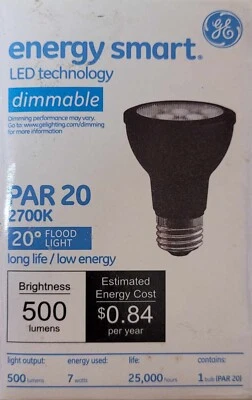 GE PAR20 DIMMABLE NARROW FLOOD LED LIGHT BULB - 7 WATT - 500 Lumen **NEW** - Image 1 of 4