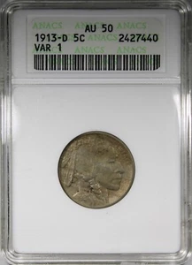 1913-D Type 1 Buffalo Nickel ANACS AU50 Soapbox Holder First Year - Picture 1 of 4