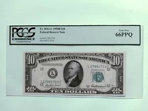 FR. 2012-L 1950 B $10 FEDERAL RESERVE NOTE SAN FRANCISCO, CA PCGS Gem New 66 PPQ - Picture 1 of 2