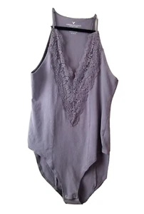 AMERICAN EAGLE Lace Trim Bodysuit top Tank Women's Medium Lavender Purple  - Picture 1 of 7