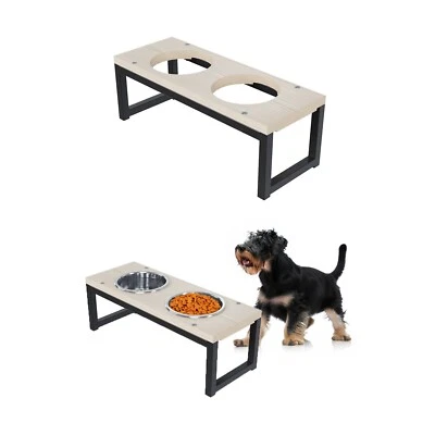 QLS Napfständer für Hunde 17,5 cm Doppel Futternapf aus Holz und Stahl - Bild 1 von 4