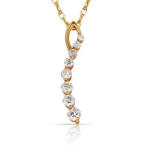 14K Solid Gold Fancy Curved Pandant Set With Graduating Cubic Zirconia Stones - Picture 1 of 2