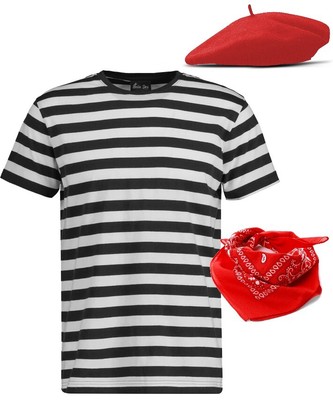 ILOVEFANCYDRESS Kinder-Kostüm Franzose – Schwarz-weißes Gestreiftes Langarmtop + Farbiges Beret Für Bastille Day