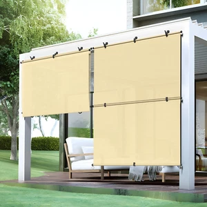 Outdoor Shade 7' X 6' Beige Roller Shade Foldable Outdoor Cordless Blinds Exteri - Picture 1 of 6