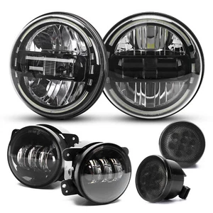 07-18 For Jeep Wrangler JK Black 7" LED Headlights+4" Fog Lights+Turn Lamp Combo - Picture 1 of 12