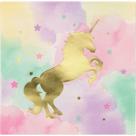 Gold Unicorn Sparkle Foil Stamped Lunch Napkins Paper 16 Per Pack Decorations - Image 1 of 1