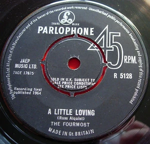 The Fourmost A Little Loving 7" UK ORIG 1964 Parlophone b/w Waitin'For You VINYL - Picture 1 of 3