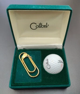 Vintage Colibri Yellow Gold Electroplated Golf Club Tie Clip Tie Bar w/ Titleist - Image 1 of 4