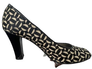 Massimo Baldi Women's Geometric Print Leather Slip-On Peep Toe Heels Size US 9 B - Picture 1 of 11