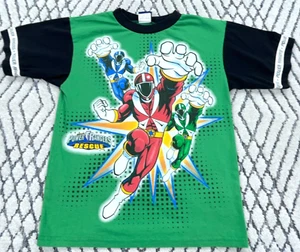Vintage Power Rangers Shirt Boys Large Green Pjs Tee Sabans Rescue Y2K Youth - Picture 1 of 12