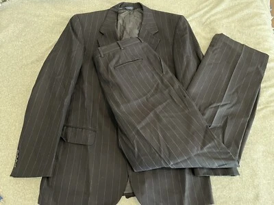 Traje de Colección Burberry Negro Lana Rayas Para Hombre 46 Chaqueta Blazer 36x34 Pantalones Foto 1 de 4