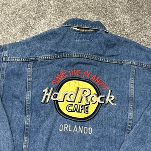 Vintage Hard Rock Cafe Jacket Men Medium Denim Blue Music Bar 90s USA Heavy - Picture 1 of 9