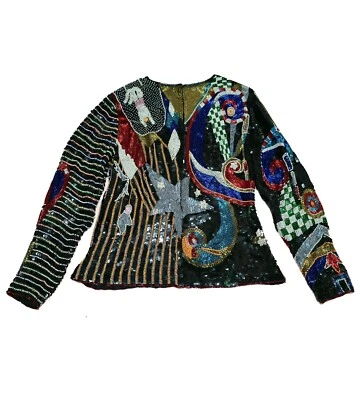 Vintage Judith Ann Creations 100% Pure Silk Beaded Art Deco Long Sleeve Size L  - Image 1 of 4