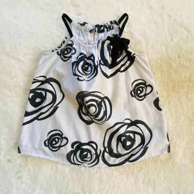 GAP Factory Kids White Tank w/Black Flowers Girl's Size M (7-8) Cotton - Image 1 of 4