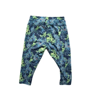 Floral Capri Leggings High Waist Activewear Blue Green Size 14/16 - Picture 1 of 4