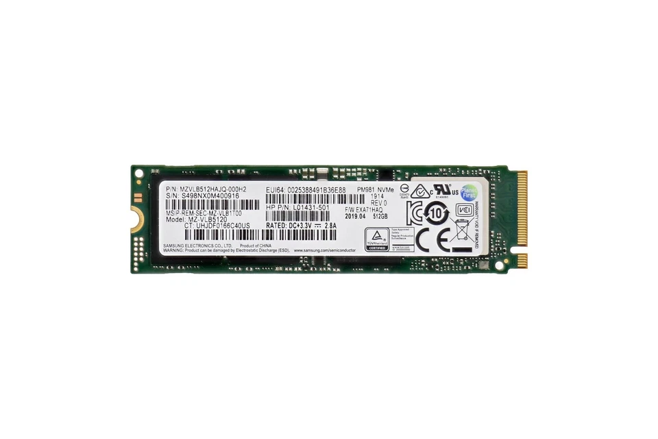HP 512GB PCIe NVMe M.2 2280 Gen3 SSD L01431-501, MZ-VLB5120 | 1 Year Warranty - Image 1 of 1