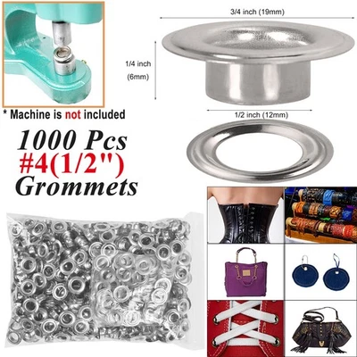 1000pcs #4 1/2" Grommet Machine Grommets & Washers Banner Flag Nickel Eyelets - Image 1 of 4