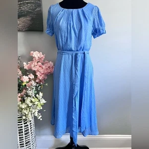 NY Collection Damen Petite Kurzarm Gürtel Schweizer Punkte Kleid Blau Medium - Bild 1 von 11