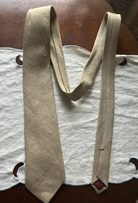 LANDS' END CHARTER COLLECTION VTG MEN'S KHAKI NECK TIE LINEN HAND SEWN 1980s - Image 1 of 4