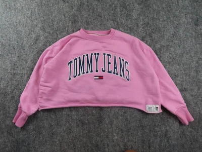 Винтажный Tommy Hilfiger толстовка женщин средний розовый укороченный широкий квадратный флаг Y2K - Изображение 1 из 4