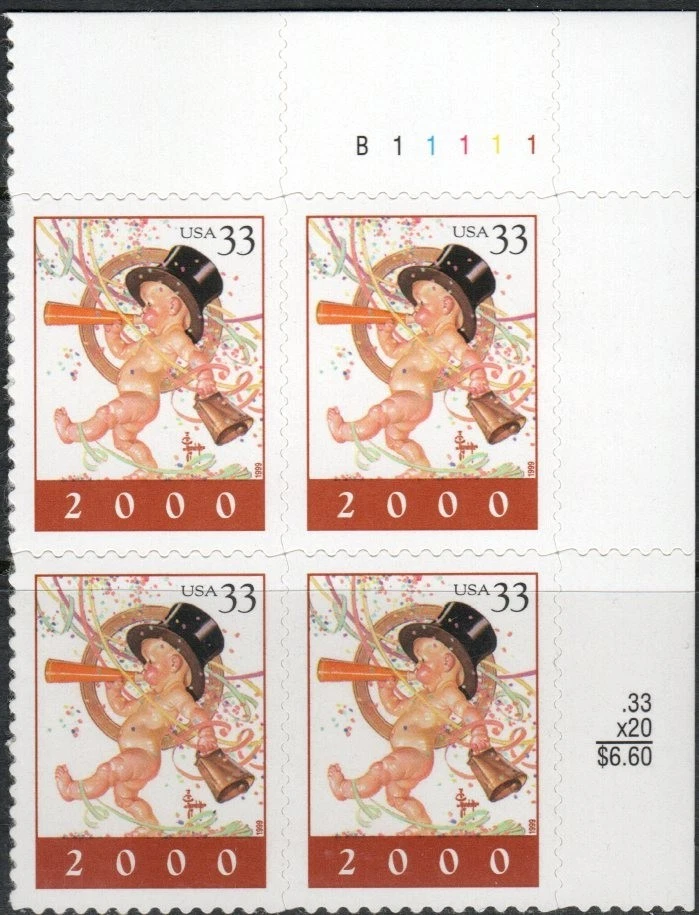 US Scott #3369 "Year 2000", UR Plate Block of 4,  MNH - Image 1 of 1