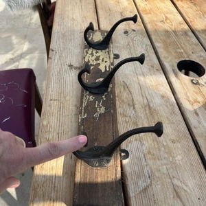 Vintage Wooden Coat Rack Hat Hangers Iron Hooks Old Wood Antique Oak 27"W - Picture 1 of 4