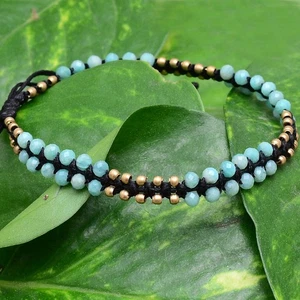 Natural Amazonite Gemstone Handmade Beaded Micro Macrame Cuff Crystal Bracelet - Picture 1 of 17