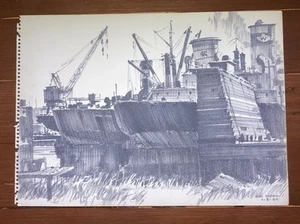 Disegno vintage originale 10" x 14" di R.G. Smith~ Porto di San Pedro 1954 - Foto 1 di 4