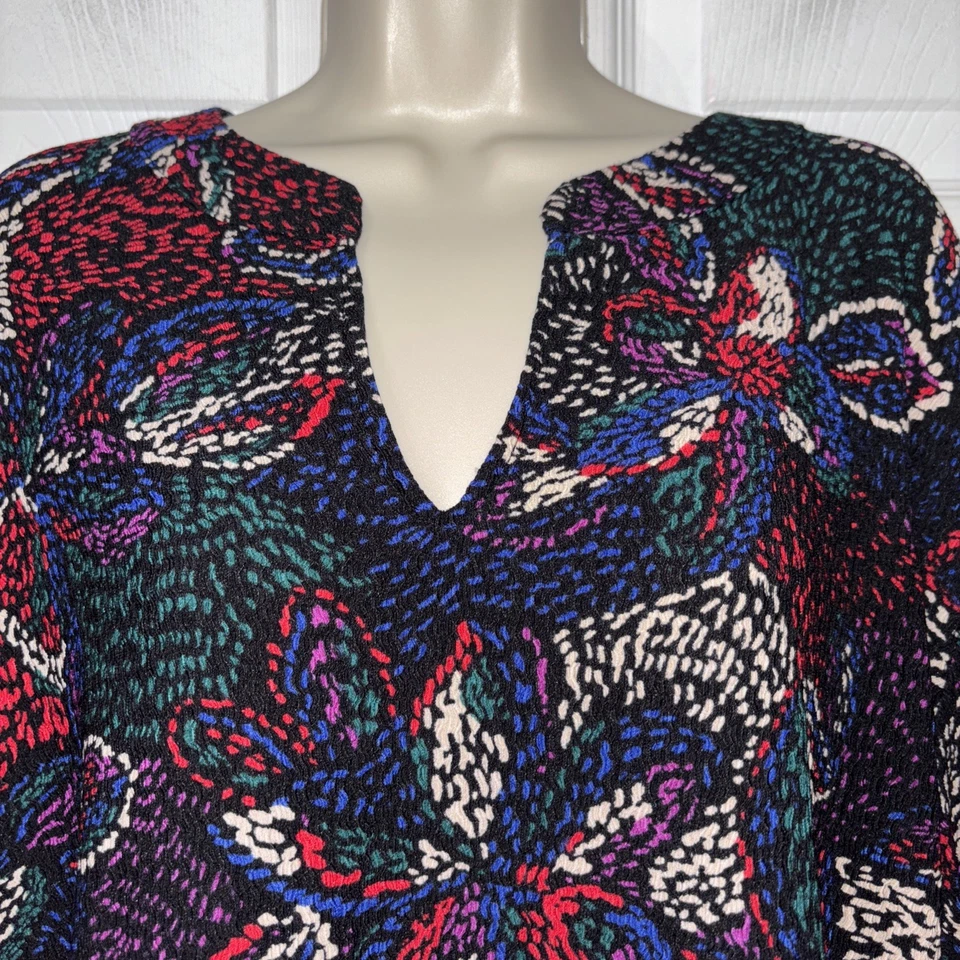 Calessa Top Blouse 3X Plus Stretch 3/4 Balloon Sleeves Colorful