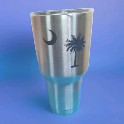 30盎司饮料不倒翁南卡罗来纳州银色棕榈不锈钢沙滩尾门  — 第 1/4 张图片