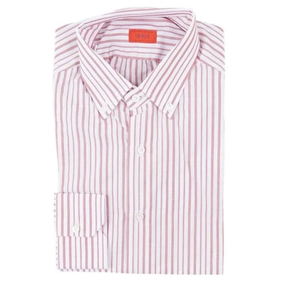 Camisa de Vestir Isaia 'Mix' Borgoña Rojo y Blanco Rayas Algodón 15.5 (Eu 39) Nueva con Etiquetas Foto 1 de 4