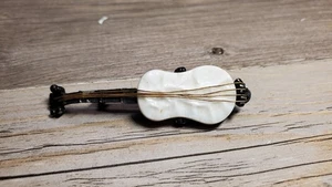 Mid Century Milk Glass Violin Pin Brooch - Picture 1 of 4