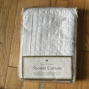 PHI Gold Collection Shower Curtain Eyelet Pin Tucking Ribbon Flower 72x72 - Picture 1 of 4