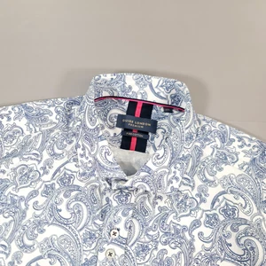 Guide London Premium Mens Shirt White Blue XXL Paisley Pure Cotton Button Up - Picture 1 of 10