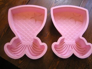 Pink Silicone MERMAID TAIL Cake Pan Mold w/ Starfish 9.5" x 6.5" x 1.75" - Picture 1 of 2