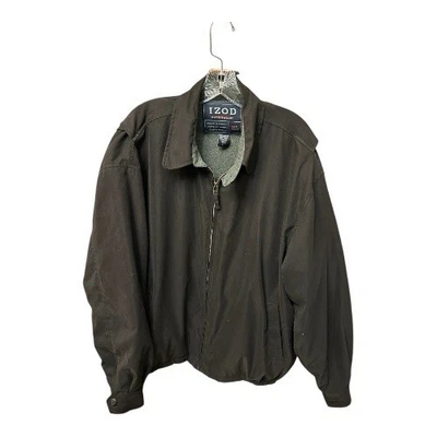 IZOD 男式棕色轻便全拉链夹克,L 码,有领,休闲,复古 — 第 1/4 张图片