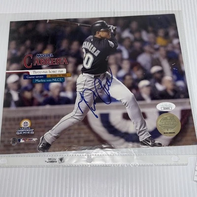 Foto assinada por Miguel Cabrera jogo LCS 7 8x10 Florida Marlins JSA CERTIFICADO DE AUTENTICIDADE - Imagem 1 de 4
