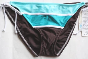 Split NEW Brown Blue Women's Size S Small 4 6 Swimsuit Bikini Bottom $42 3417 - Picture 1 of 1