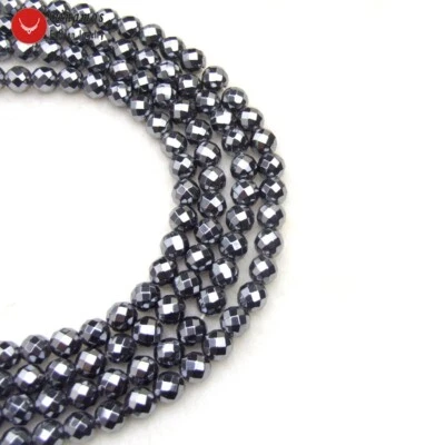 8mm Round Faceted Black Natural Hematite Beads for Jewelry Making DIY 15'' lo804 - Image 1 of 4