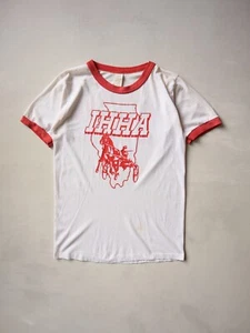 Vintage 80s IHHA Ringer Western T-Shirt Size S Red & White - Picture 1 of 6