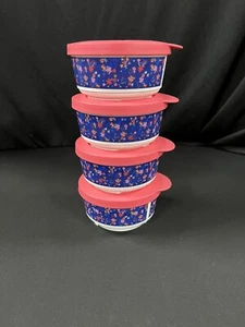 NEW Set Of 4 Tupperware Falling for Floral 6 Oz Dessert Bowls-Interlocking Lids - Picture 1 of 8