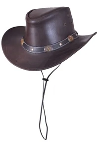 Western Lederhut, Cowboyhut Australien-Style + Kinnband - Schwarz & Braun XS-XXL - Bild 1 von 3
